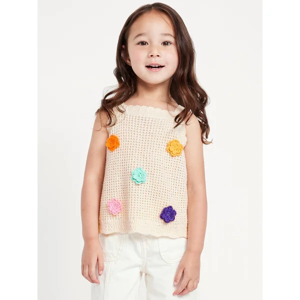 Applique Sweater-Knit Tank Top for Toddler Girls - Multi Floral