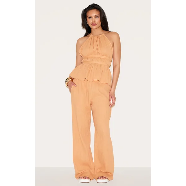 Apricot Cheesecloth Low Rise Wide Leg Pants