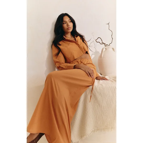 Apricot Drawstring Maxi Skirt