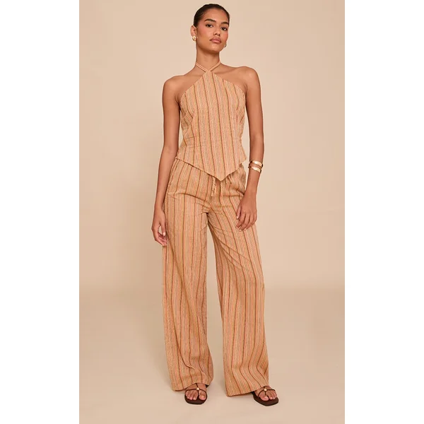Apricot Pinstripe Tie Waist Pants
