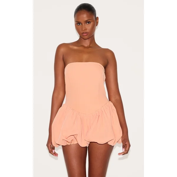 Apricot Woven Bandeau Puffball Romper