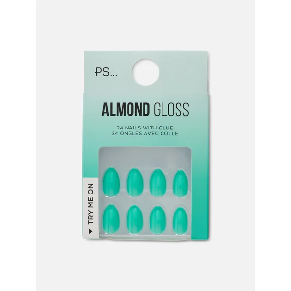 Aqua Almond Gloss Stick-On Faux Nails - Aqua