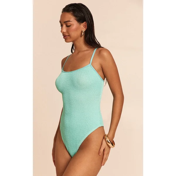 Aqua Blue Crinkle Strappy Swimsuit