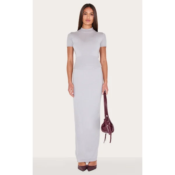 Ash Grey Basic Knit Maxi Skirt