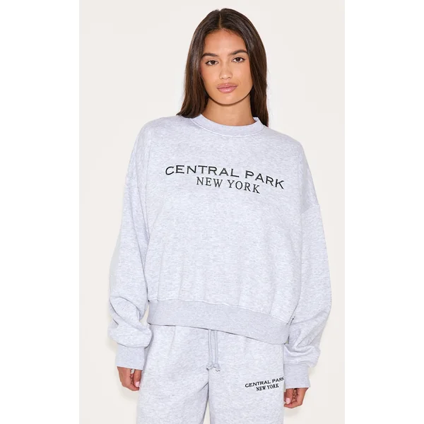 Ash Grey Central Park Embroidered Boxy Sweat