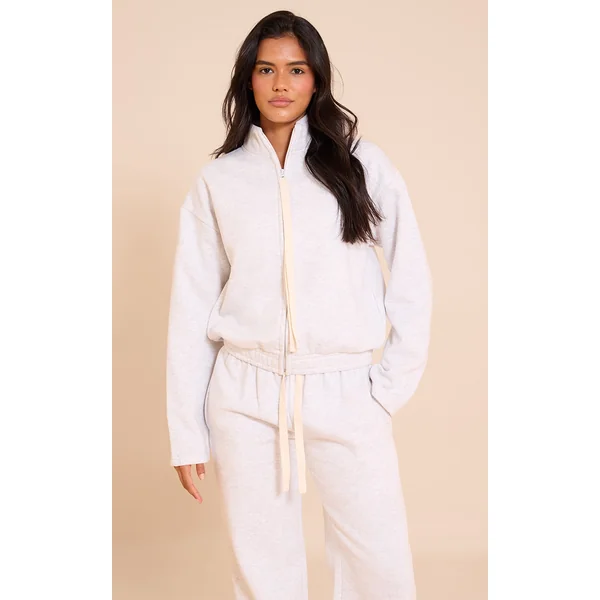 Ash Grey Contrast Drawcord Funnel Neck Sweatshirt