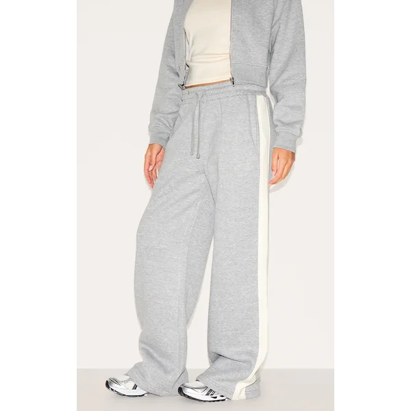 Ash Grey Contrast Panel Detail Wide Leg Sweatpants