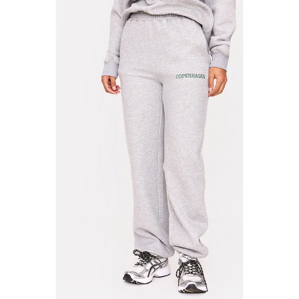 Ash Grey Copenhagen Embroidered Wide Leg Cuffed Sweatpants