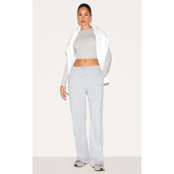 Ash Grey Cotton Jersey Wide Leg Pants