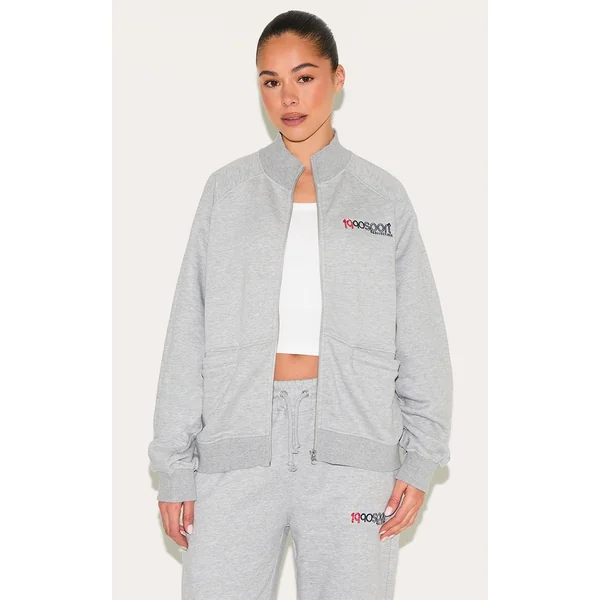 Ash Grey Embroidered Boxy Track Top