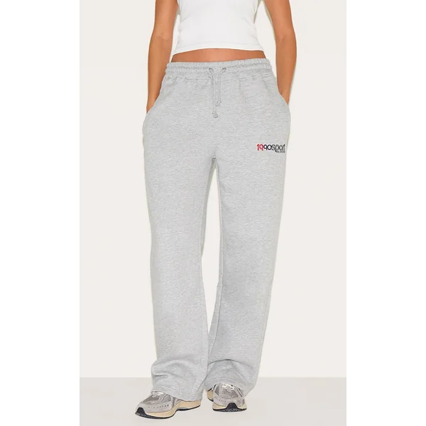 Ash Grey Embroidered Wide Leg Sweatpants