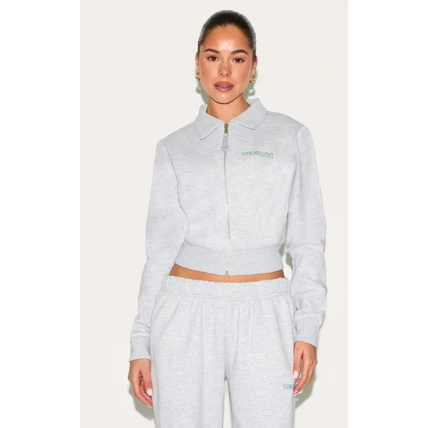 Ash Grey Fitted Zip Through Collar Sweatshirt