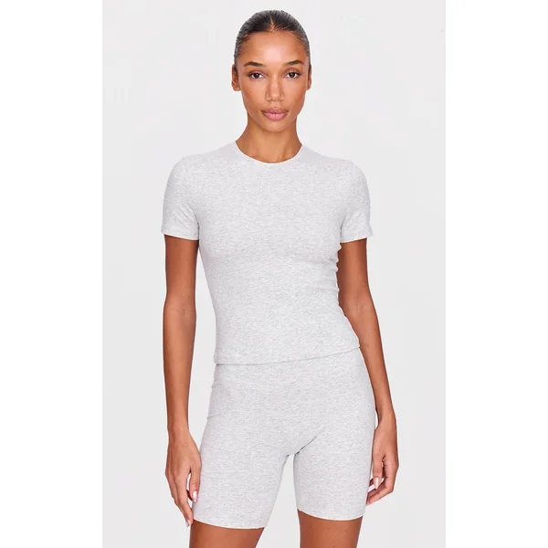 Ash Grey Marl Ultimate Sculpt Longline Short Sleeve Gym Top