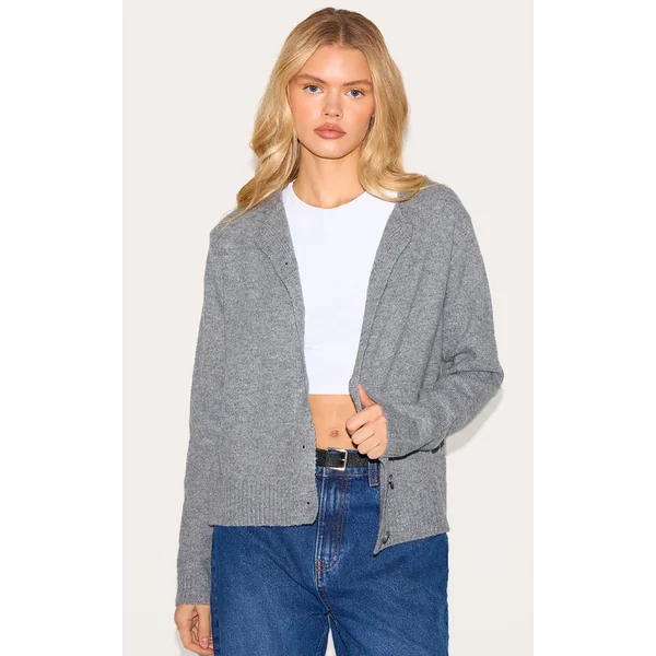 Ash Grey Melange Soft Knit Basic Button Up Cardigan