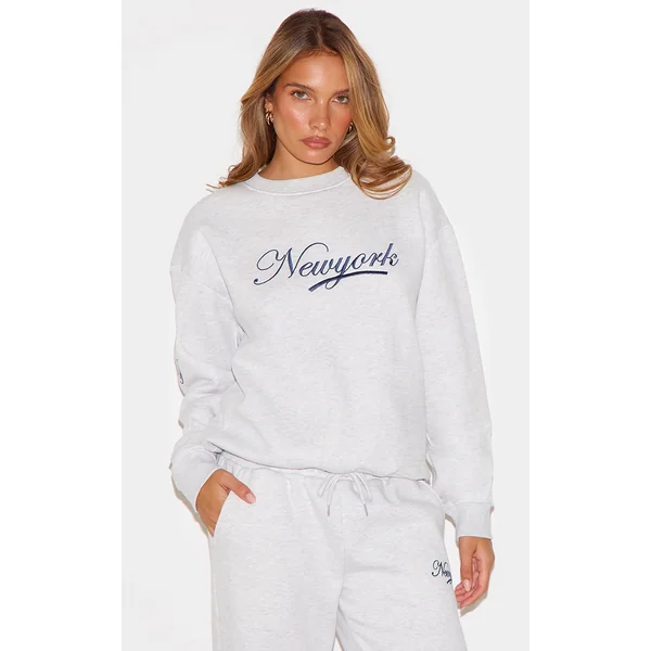 Ash Grey New York Embroidered Boxy Sweat