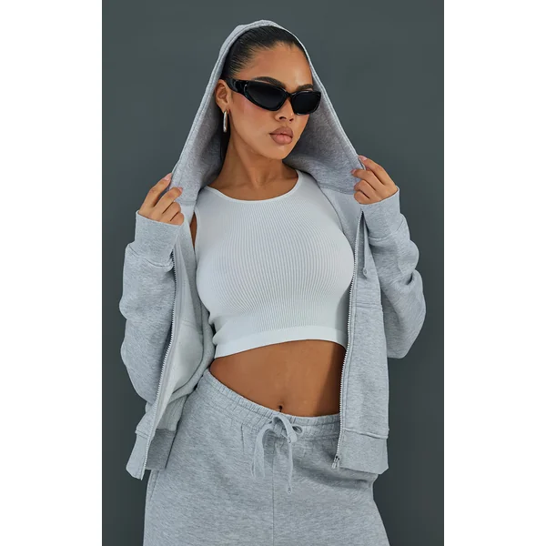 Ash Grey Oversized Hooded Zip Up Sweat Hoodie