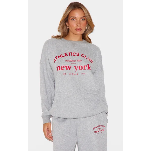 Ash Grey Oversized New York Printed Sweatshirt