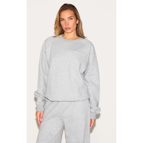 Ash Grey Oversized Pocket Detail Sweatshirt