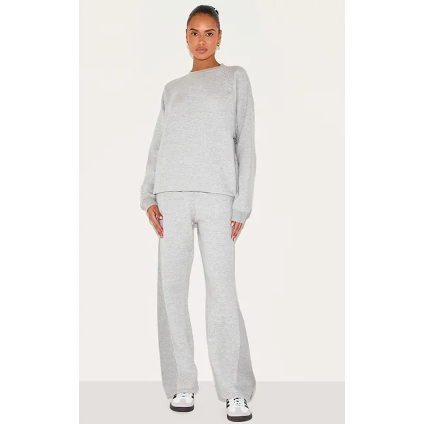 Ash Grey Panelled Rib Detail Wide Leg Sweatpants