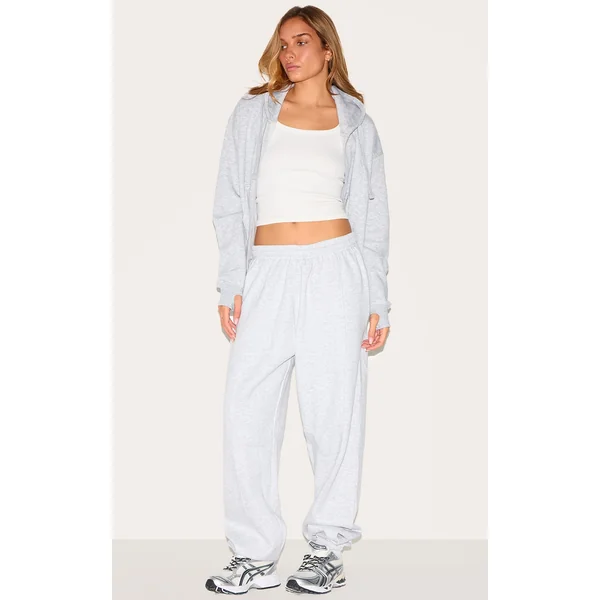 Ash Grey Pintuck Detail Oversized Sweatpants