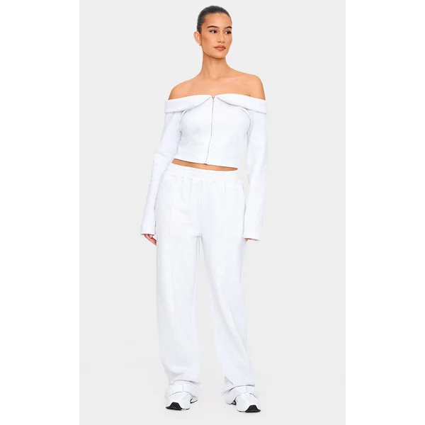 Ash Grey Pintuck Detail Straight Leg Sweatpants