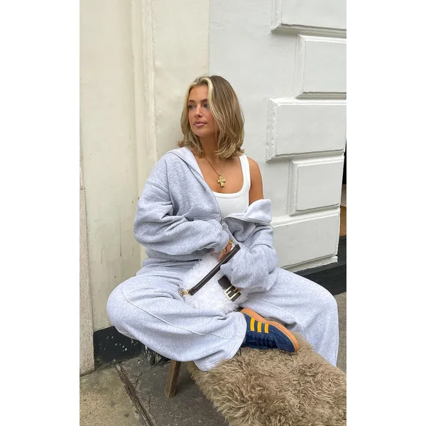 Ash Grey Pintuck Drawstring Straight Leg Sweatpants