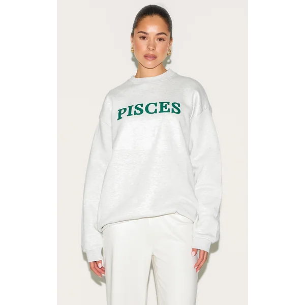 Ash Grey Pisces Printed Oversized Sweat