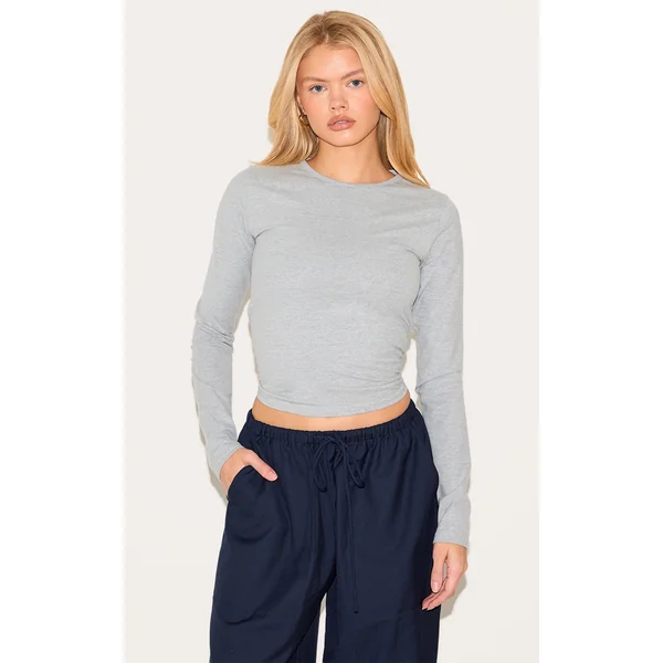 Ash Grey Premium Cotton Fitted Long Sleeve T-shirt