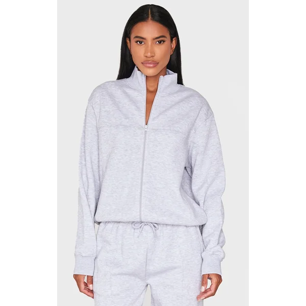 Ash Grey Seam Detailed Zip Up Sweatshirt