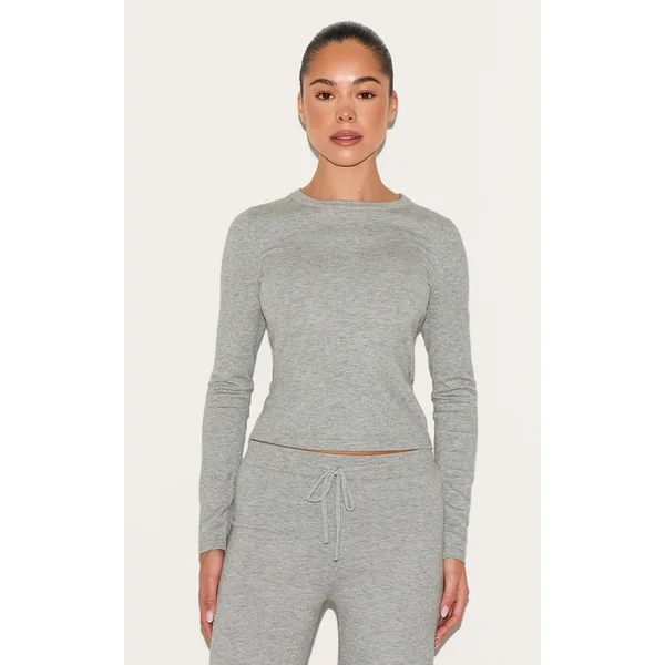 Ash Grey Soft Knit Long Sleeve Top