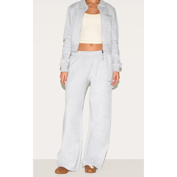 Ash Grey Split Hem Wide Leg Sweatpants