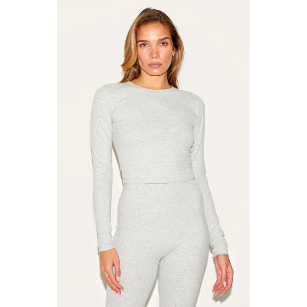 Ash Grey Ultimate Sculpt Long Sleeve Crop Gym Top