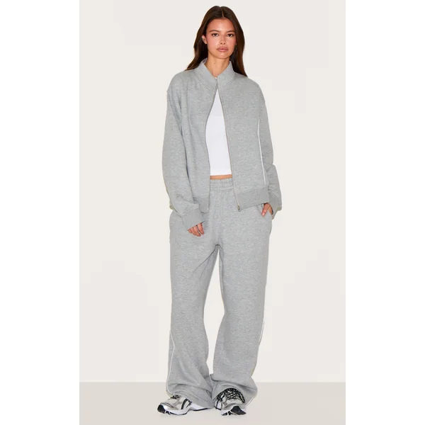 Ash Grey Wide Leg Contrast Seam Sweatpants