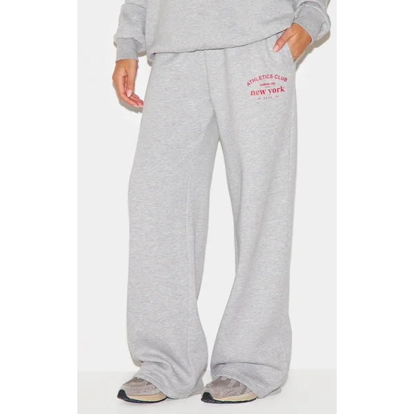 Ash Grey Wide Leg New York Printed Sweatpants