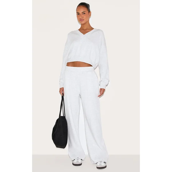 Ash Grey Wide Leg Pintuck Sweatpants