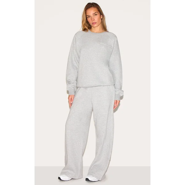 Ash Grey Wide Leg Pleated Detail Sweatpants