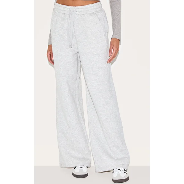 Ash Grey Wide Leg Rib Tape Sweatpants