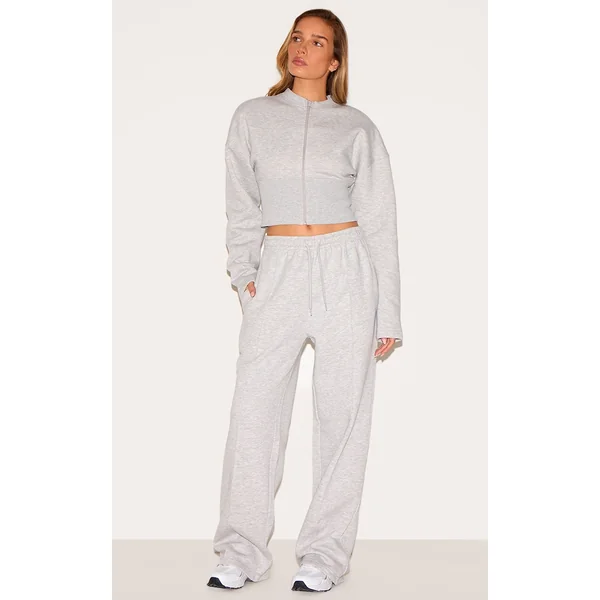 Ash Grey Wide Leg Seam Detail Sweatpants