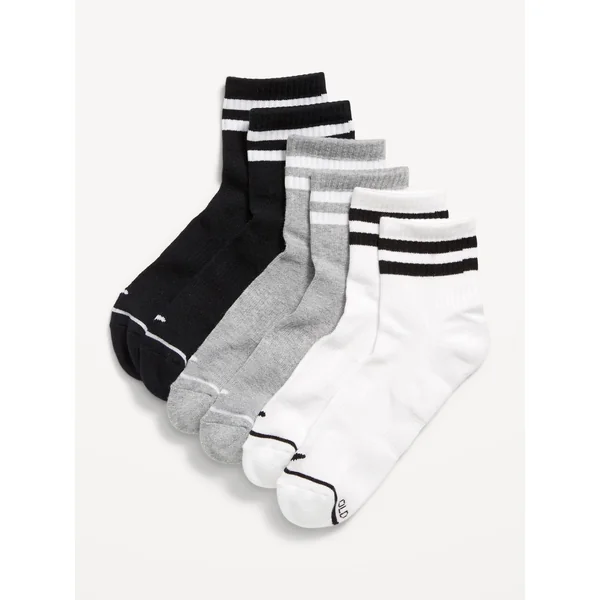 Athletic Quarter Crew Sock 3-Pack for Women - Black/White Stripe