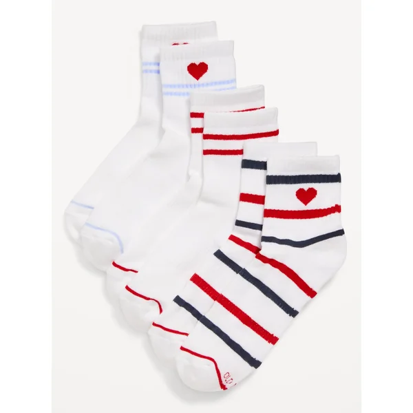 Athletic Quarter Crew Sock 3-Pack for Women - Heart Stripe