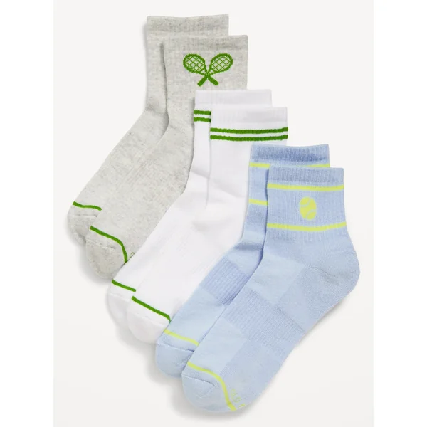 Athletic Quarter Crew Sock 3-Pack for Women - TENNIS