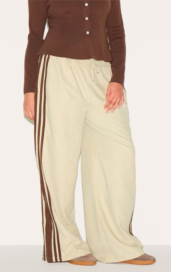 Plus Sage Peachskin Contrast Stripe Wide Leg Pants