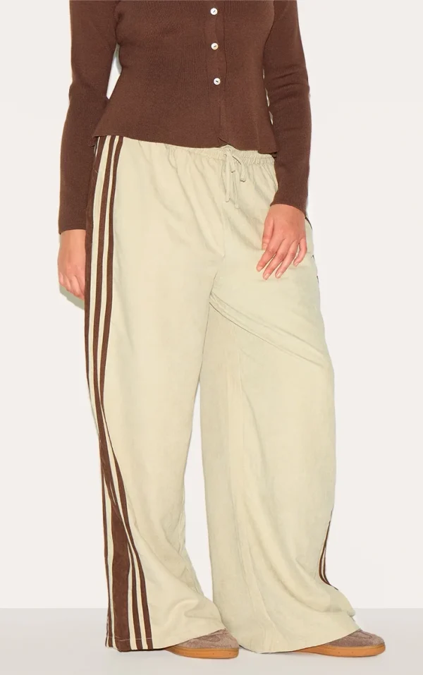 Plus Sage Peachskin Contrast Stripe Wide Leg Pants