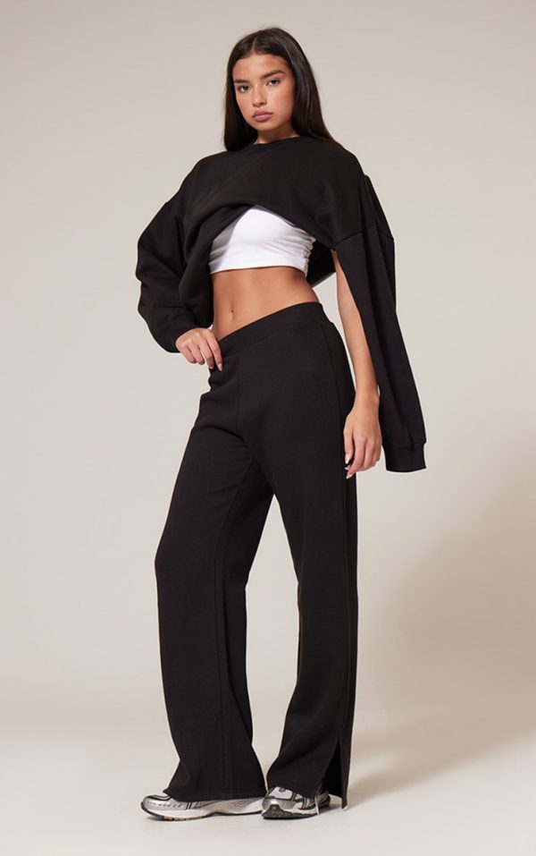 Black Flared Split Hem Sweatpants