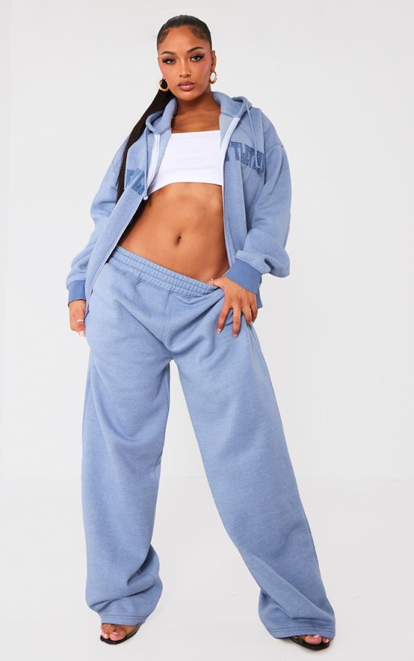 PRETTYLITTLETHING Shape Petrol Blue Washed Wide Leg Sweatpants