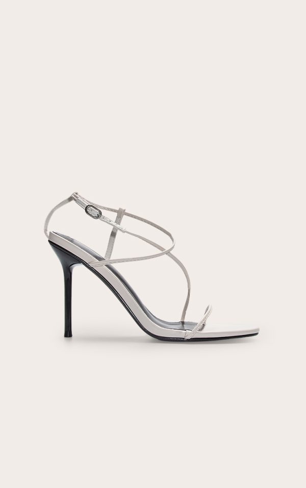 Monochrome Pu Round Toe Strappy High Stiletto Heeled Sandals