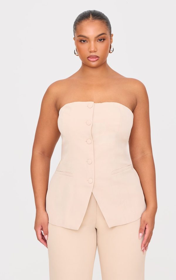 Plus Stone Button Up Bandeau Vest