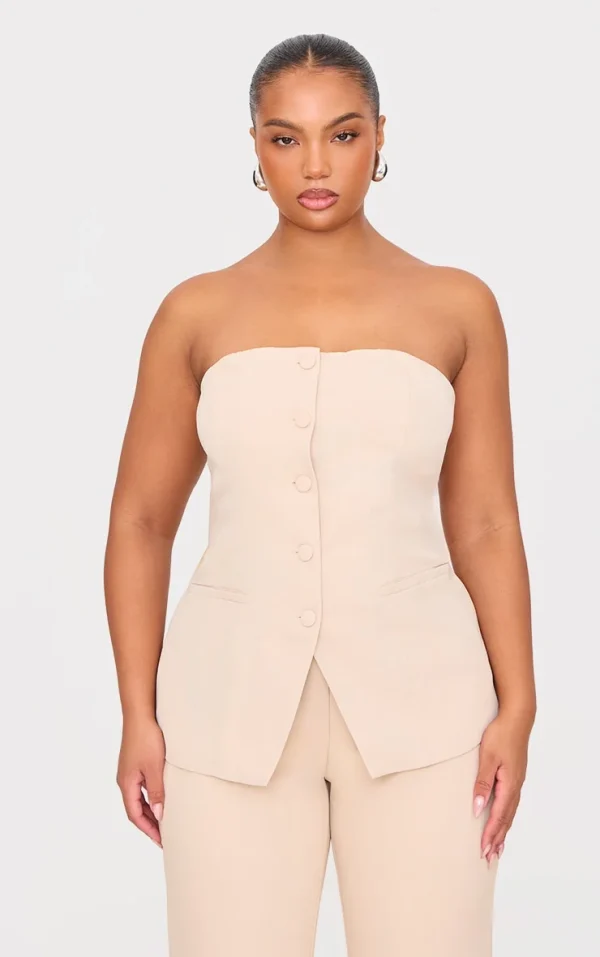 Plus Stone Button Up Bandeau Vest