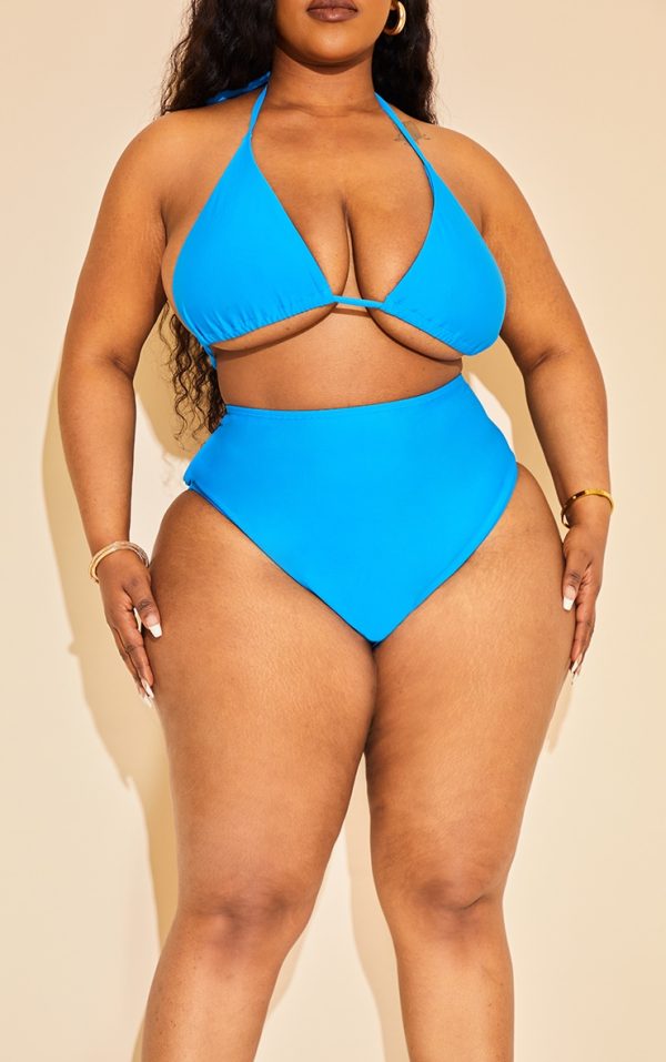 Plus Bright Blue Mix & Match High Waist Bikini Bottoms