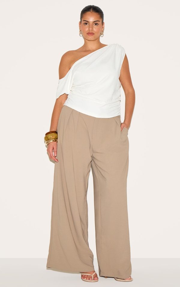 Plus Mushroom Floaty Woven Double Pleat Wide Leg Pants